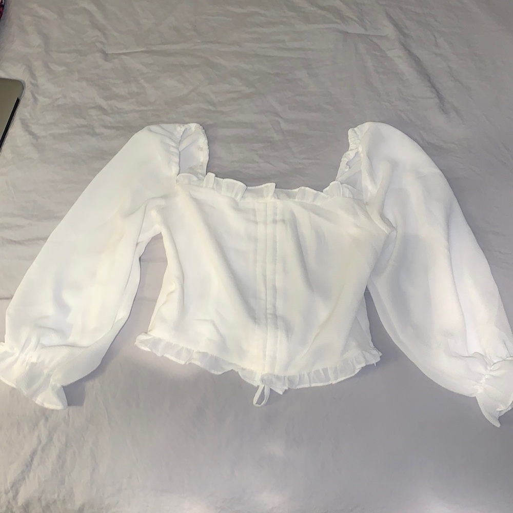 White square neck ruffle top